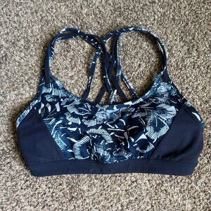 Athleta Fully Focused Strappy Sports Bra, Size Small, Navy & White Floral